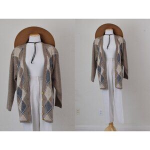 IMPERFECT Vintage 80s/90s Argyle Silk‎ Blend SEGUE Cardigan size L